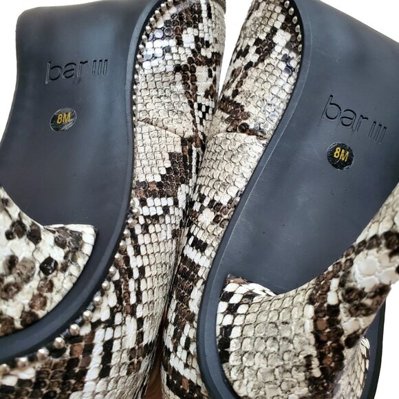 Bar III NIB Snakeskin Heels BINSAP Natural / Snake Print Studded Detail 8M - Picture 10 of 14